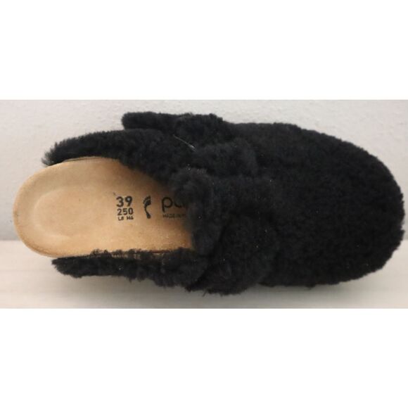 Papillio Birkenstock EUR 39 US 8 Black Shearling Fanny Teddy Heeled Sandals - Picture 6 of 14